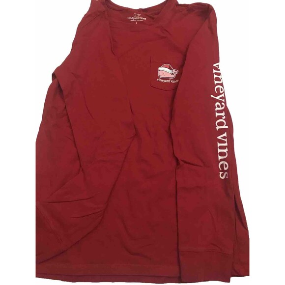 Vineyard Vines Kids Santa Whale Long Sleeve Shirt -Size L Red Color - Picture 12 of 12